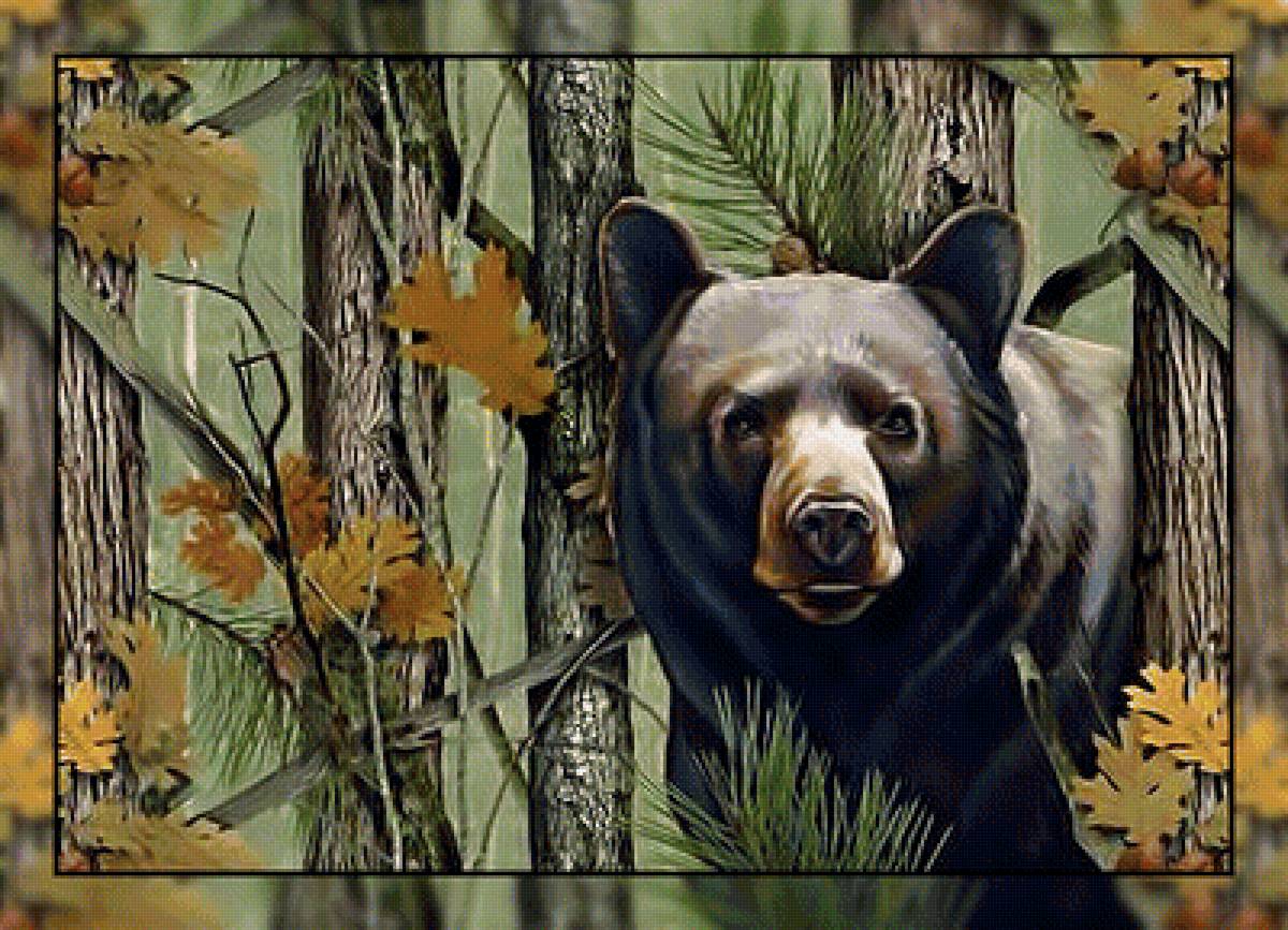 Мишка в осеннем лесу. - листва, медведь., осень, деревья, лес - предпросмотр