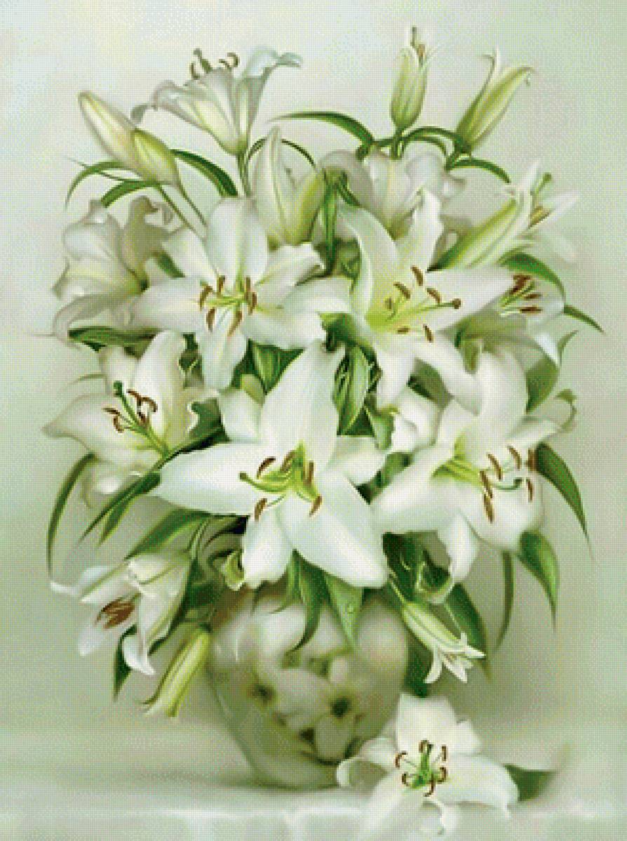 Белые лилии. - лилии, цветы, белые, букет. - предпросмотр