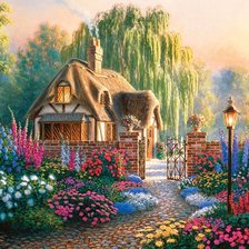 Схема вышивки «домик в цветах»