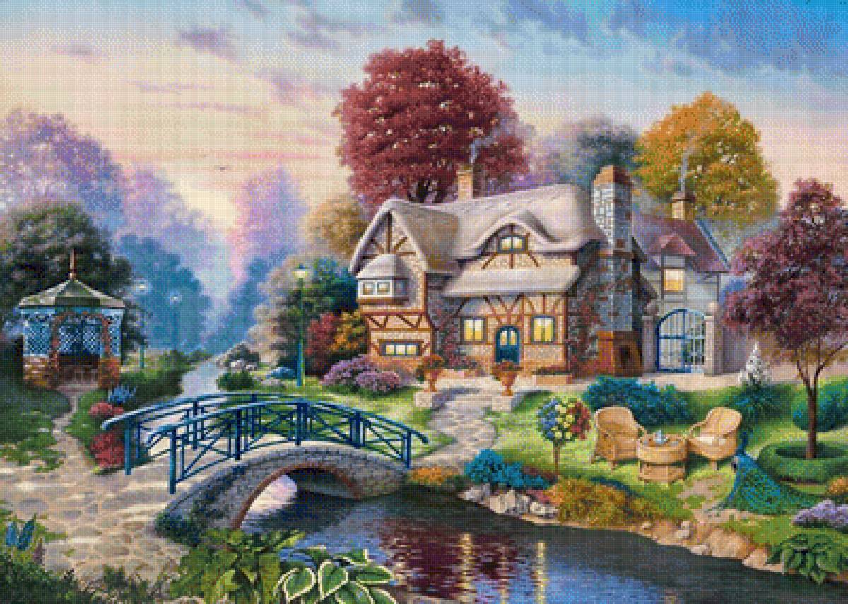 домик - домик, дом, река, мостик - предпросмотр