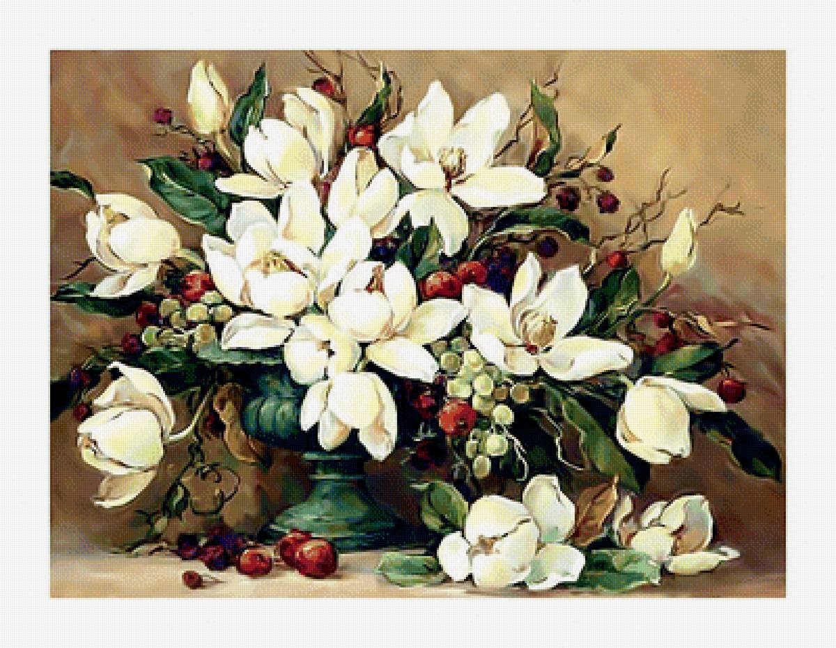 Натюрморт. - цветы, живопись., ягоды, натюрморт, букет - предпросмотр