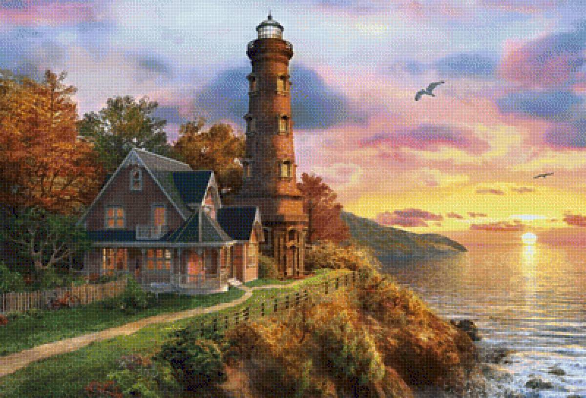 Маяк - маяк, домик, море, закат - предпросмотр