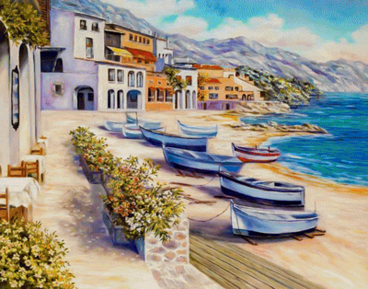 Sea and Boats. Tossa de Mar. (Catalonia). - anna deva painter.seascapes. - предпросмотр