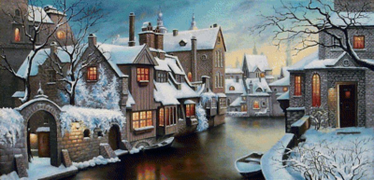 Зимний Брюгге - домики, зима, канал, город - предпросмотр