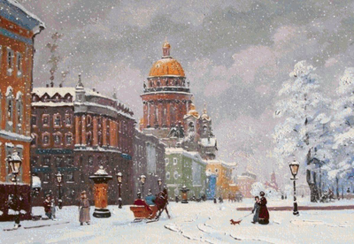 Зима в Санкт-Петербурге /худ. А.Александровский/ - здания, зима, фонари, улица, город - предпросмотр