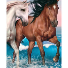 Схема вышивки «Лошади и прибой.»