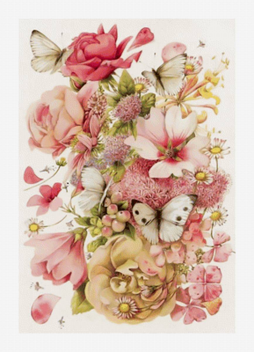 Цветочки-бабочки. - бабочки., цветы - предпросмотр