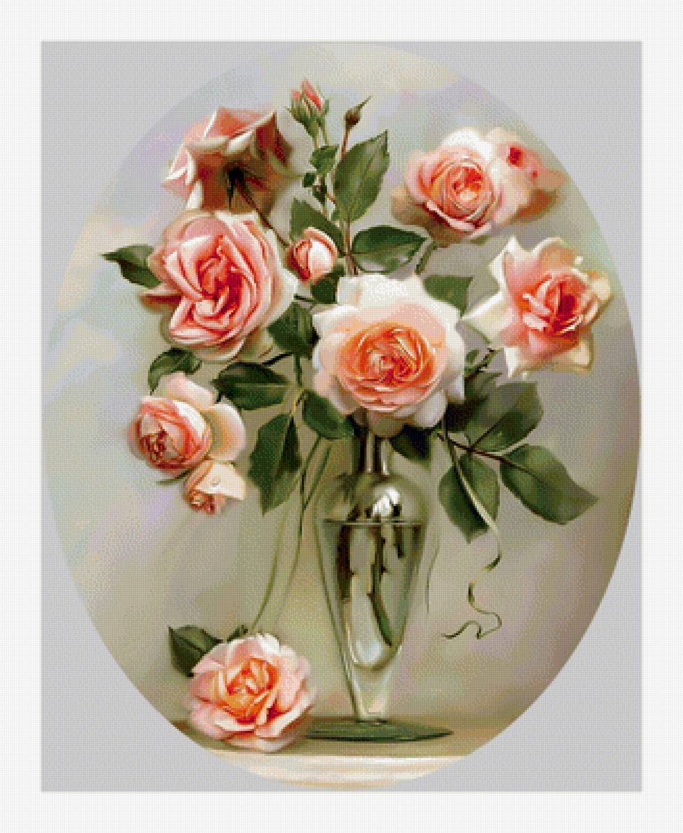 Розовый букет. - картина., цветы, розы, букет, ваза, живопись - предпросмотр