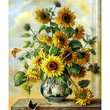 Схема вышивки «Солнечный букет и бабочка.»