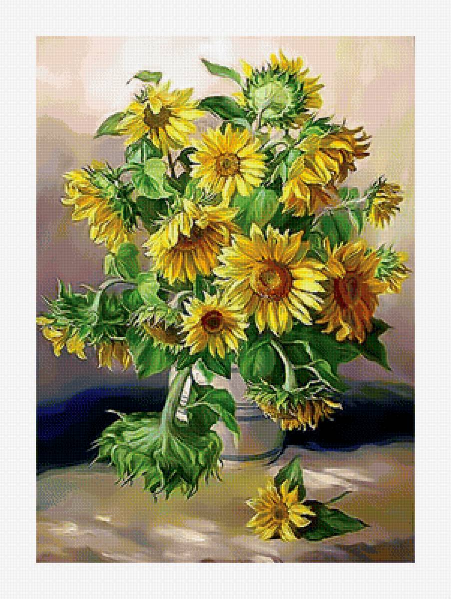 Подсолнухи. - живопись, цветы, подсолнухи, картина., букет - предпросмотр