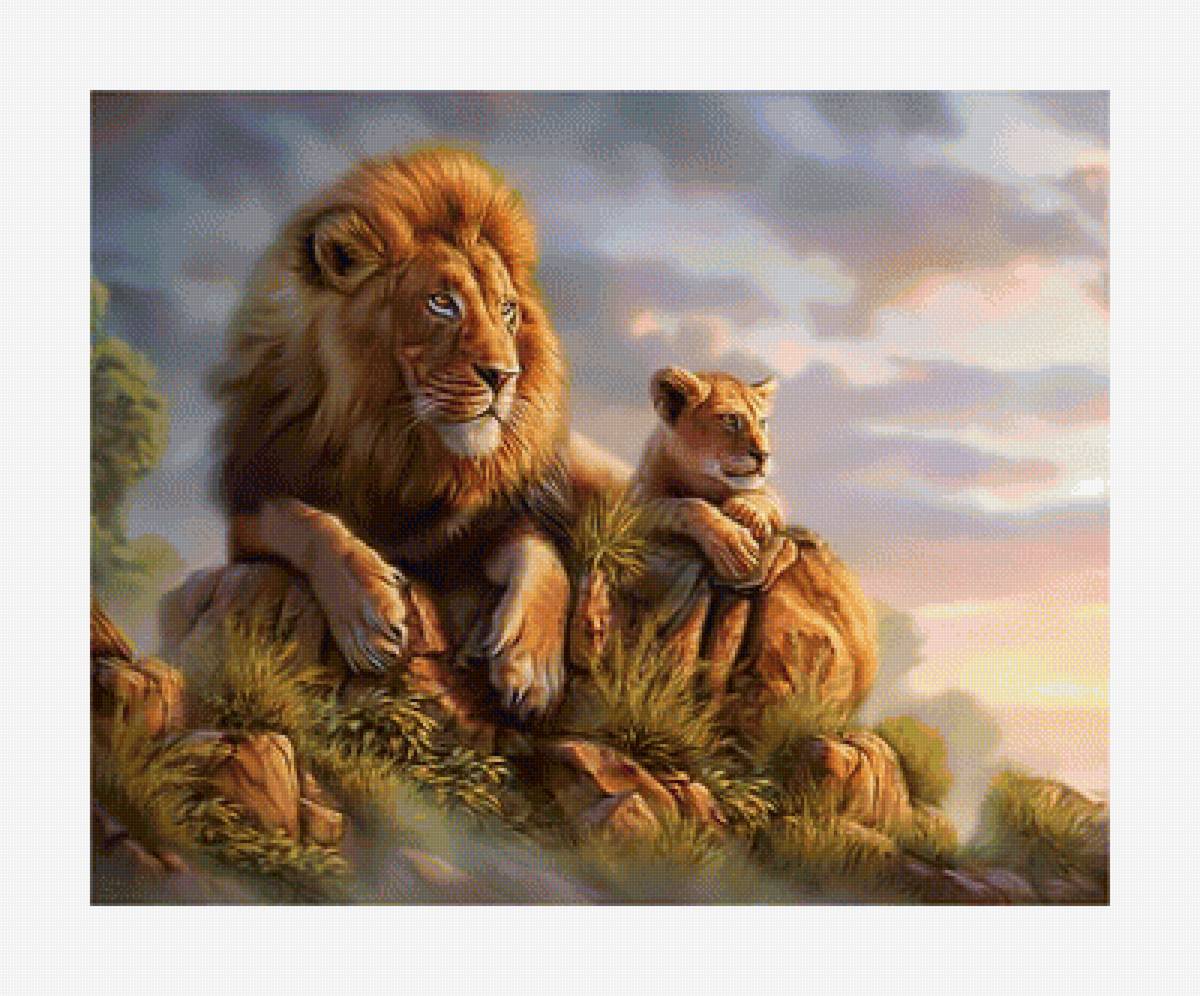 Лев и львёнок. - природа., животные, хищник, лев - предпросмотр