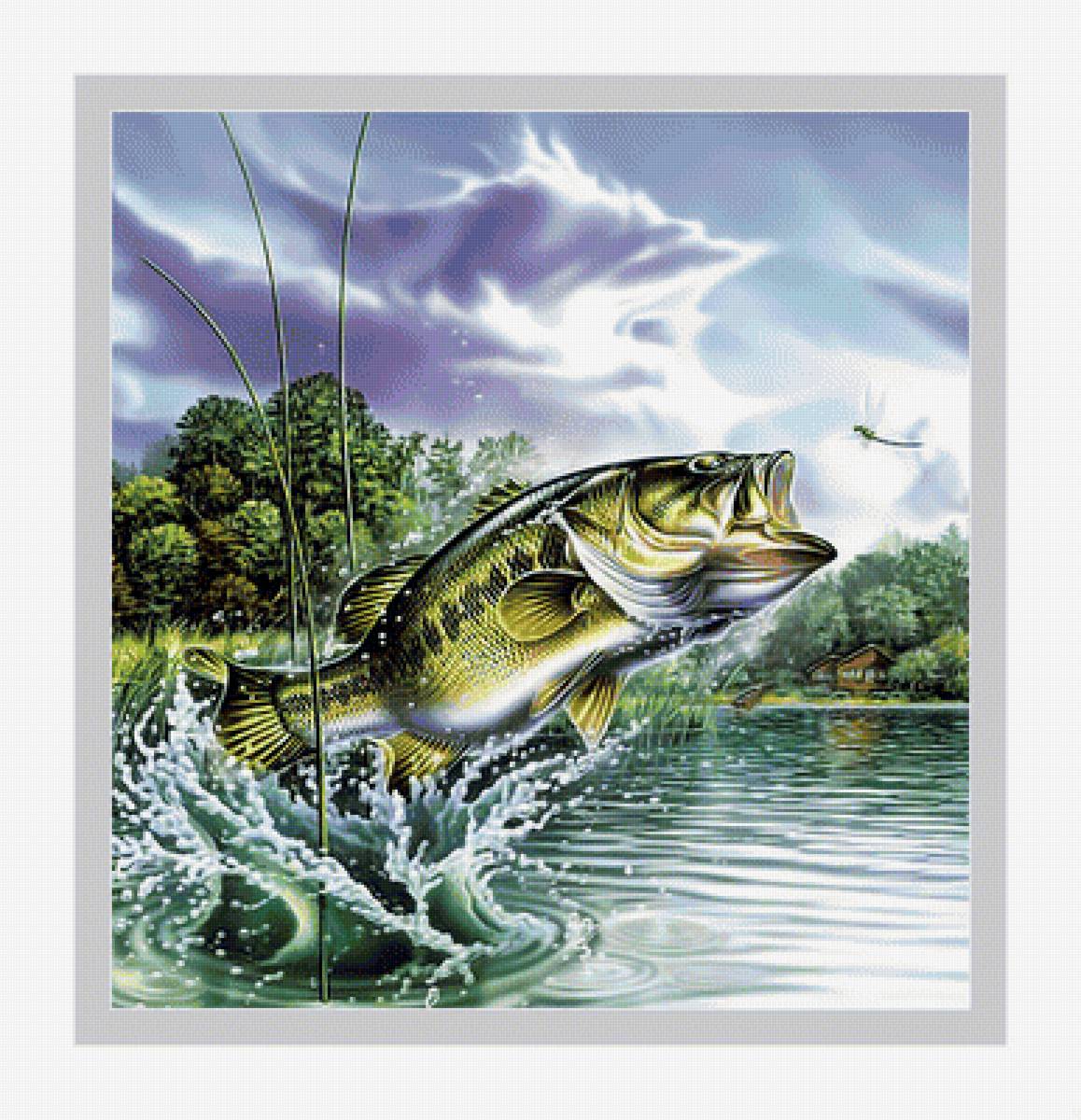 Рыба. - рыбалка, рыба, пейзаж., озеро - предпросмотр