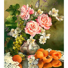 Натюрморт с бабочками.