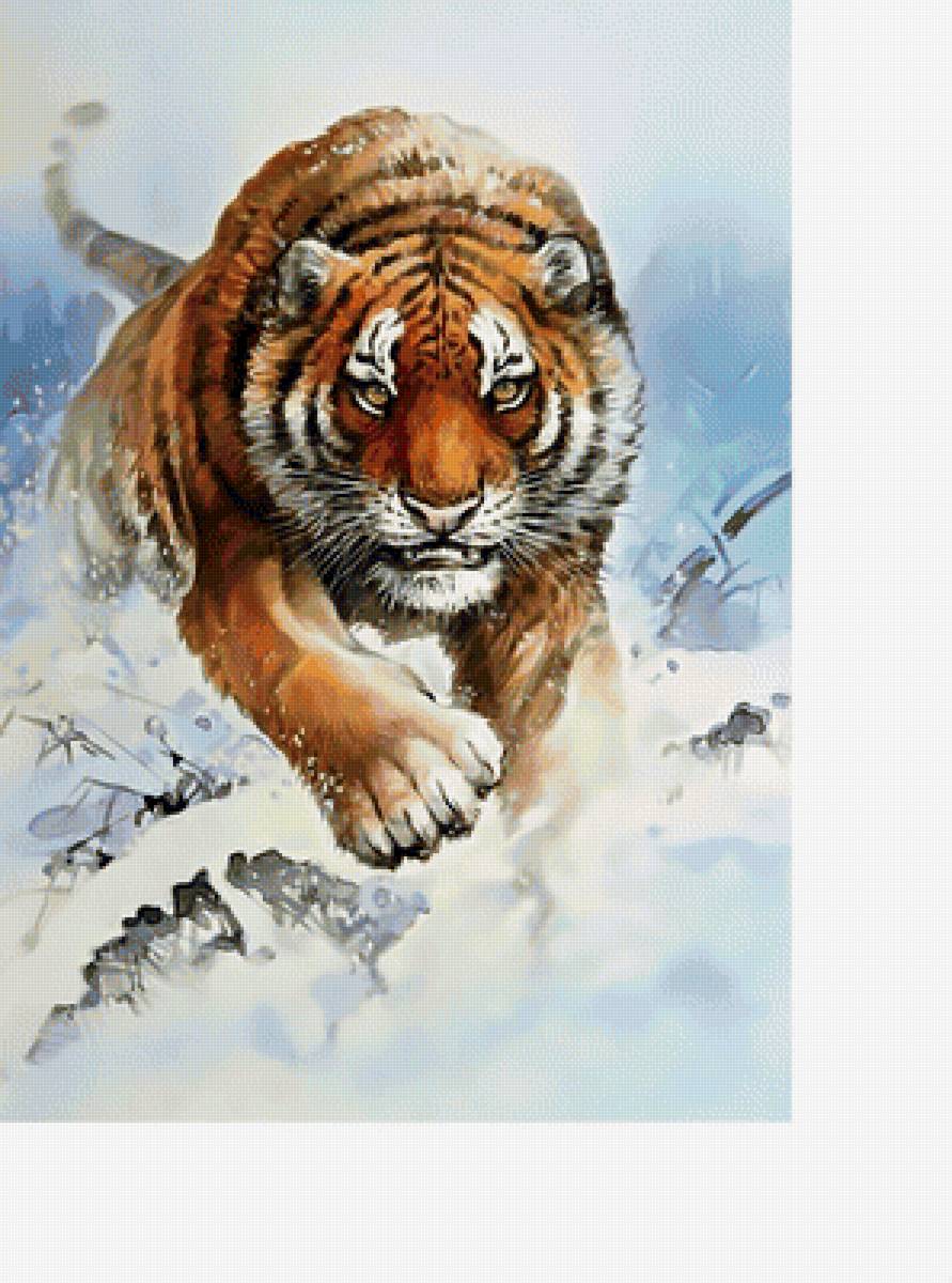 Прыжок тигра. - зима, снег., прыжок, тигр, хищник - предпросмотр