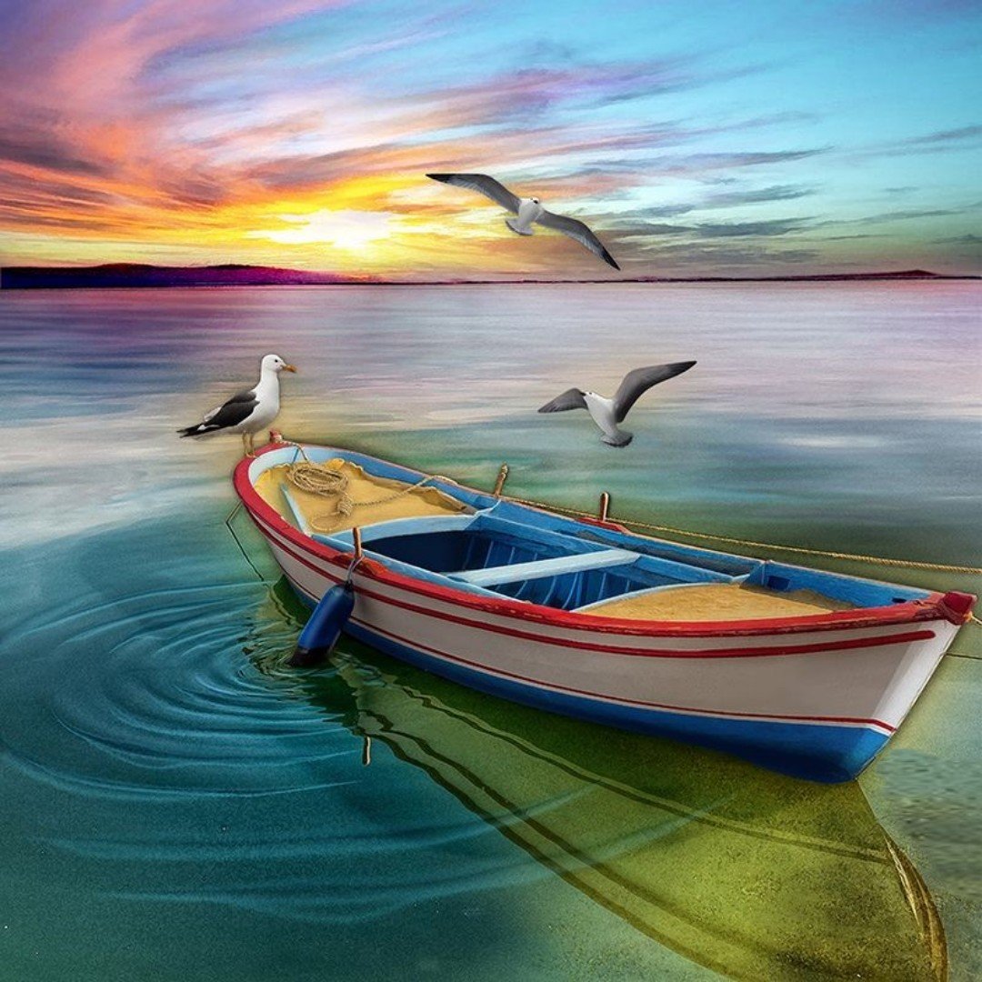 Mare gabbiani barca - mare - оригинал