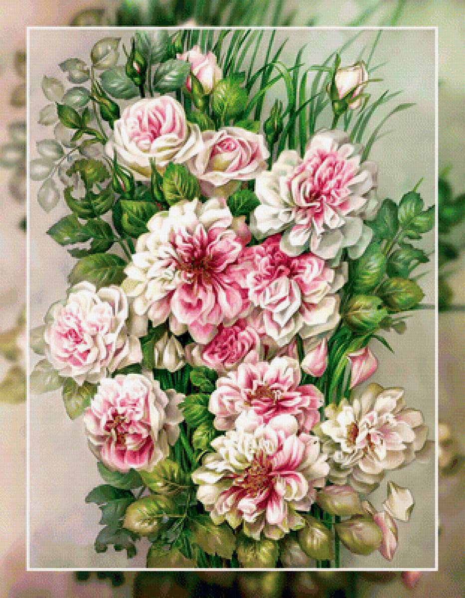 Розовый букет. - живопись., букет, цветы, розы - предпросмотр