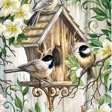 Схема вышивки «vtáci,búdka»
