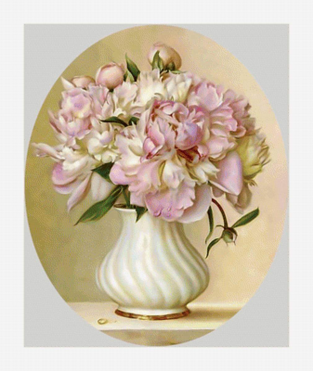 Пионы.Букет. - пионы, живопись, картина., букет, ваза, цветы - предпросмотр