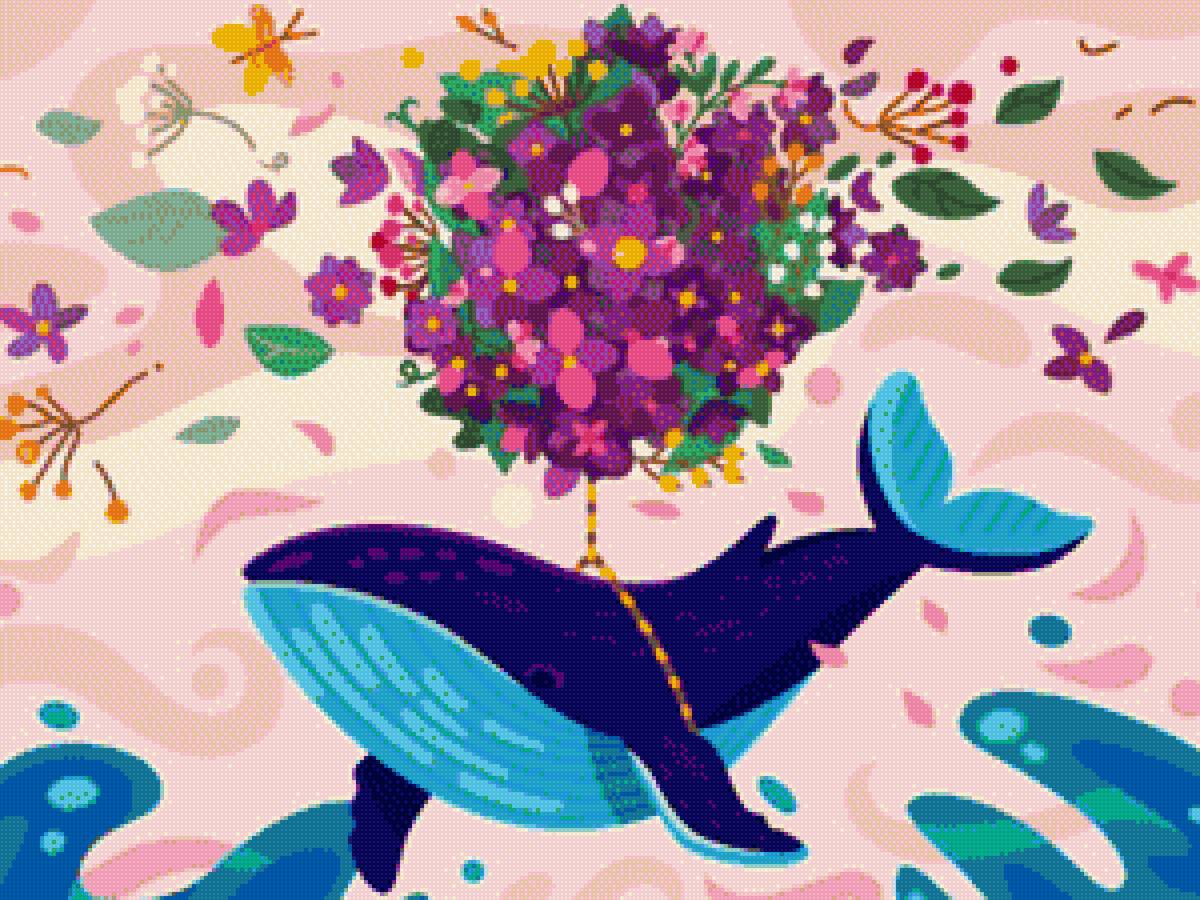 Букет - цветы, букет, фэнтези, море, кит, синий, подарок - предпросмотр