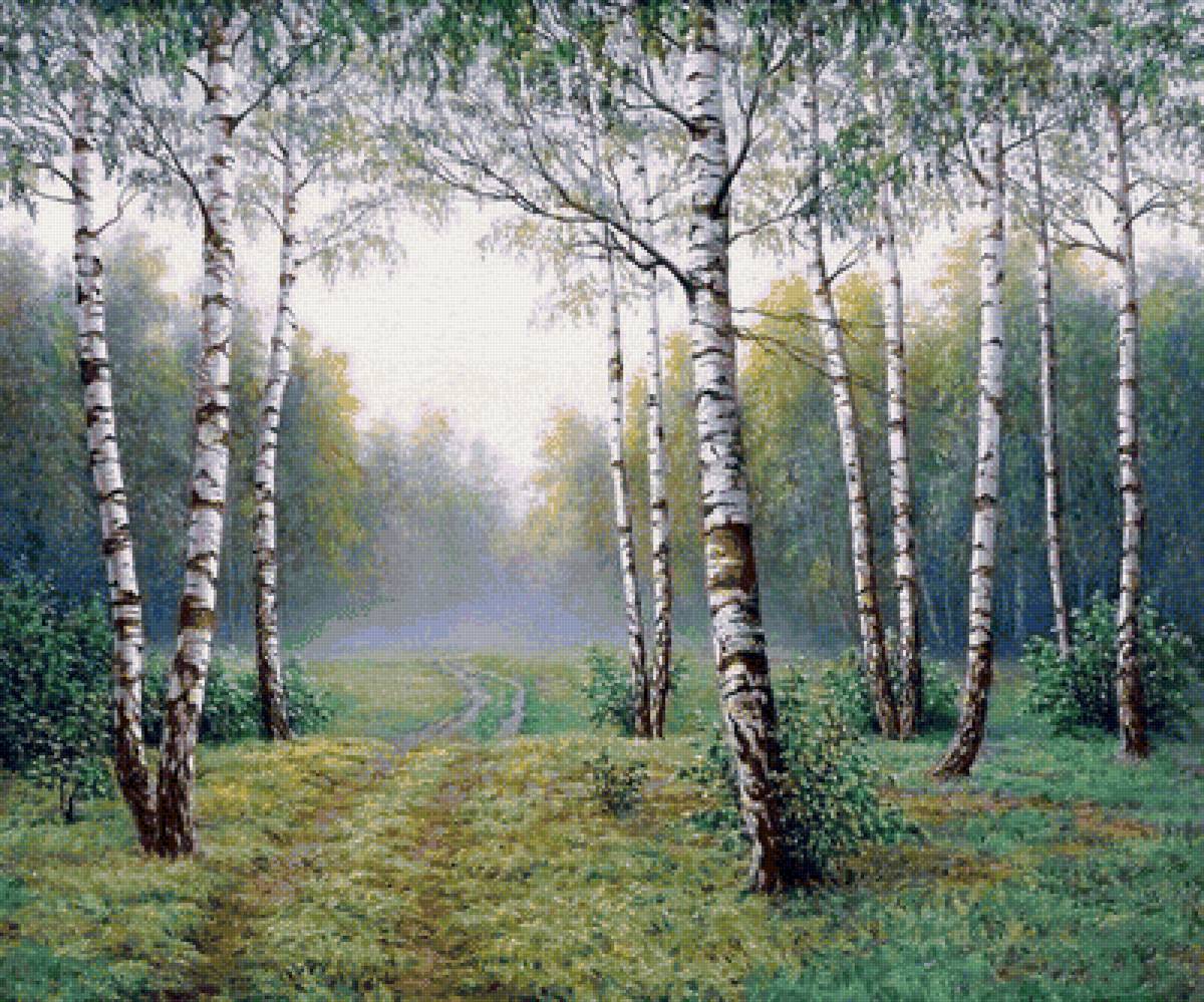 пейзаж - лето.тропинка.березы.туман. - предпросмотр