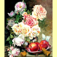 Схема вышивки «Цветочно-медовый натюрморт.»