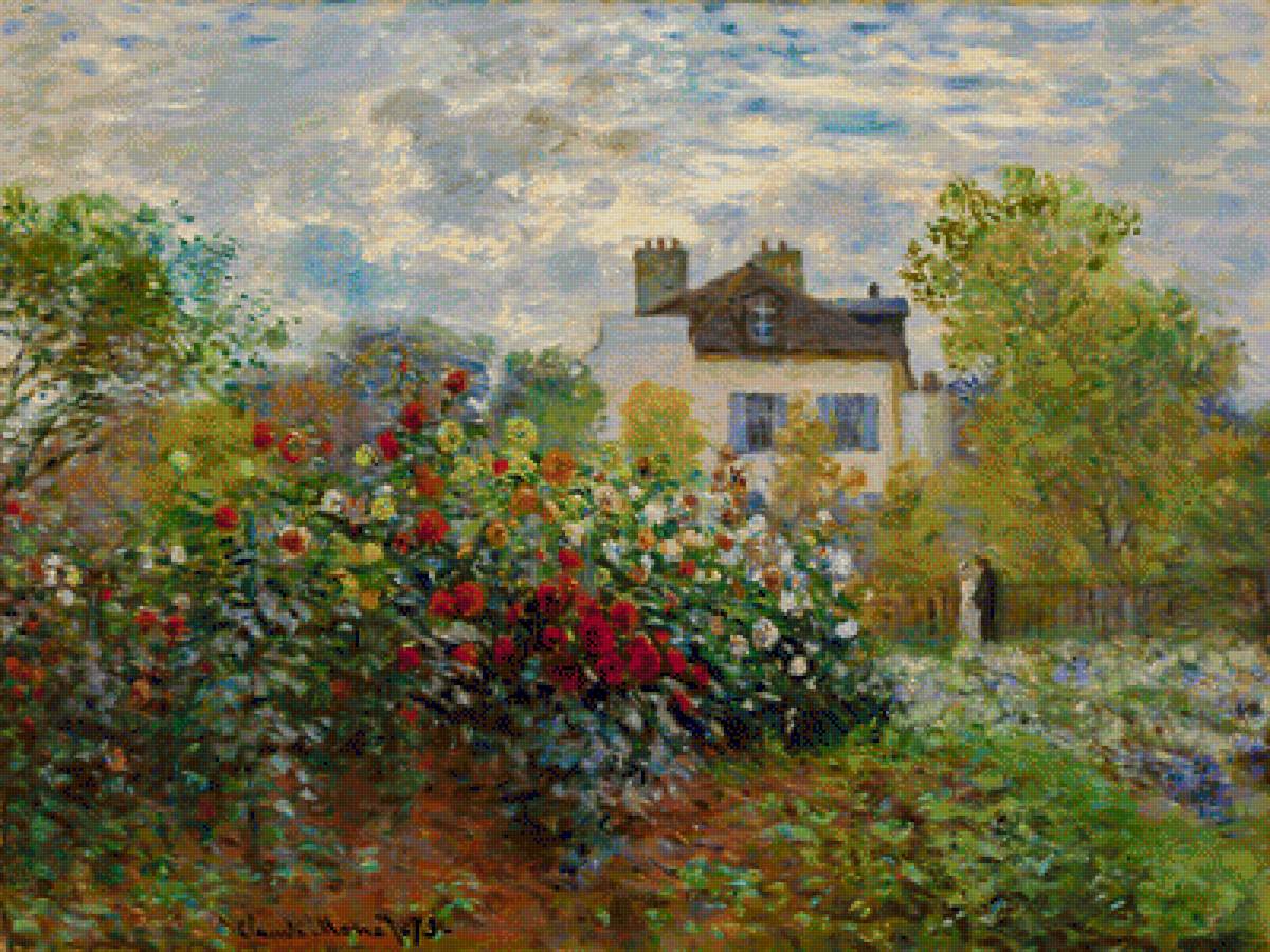 A Corner of the Garden with Dahlias. - claude monet paintings. flowers and gardens.people. - предпросмотр