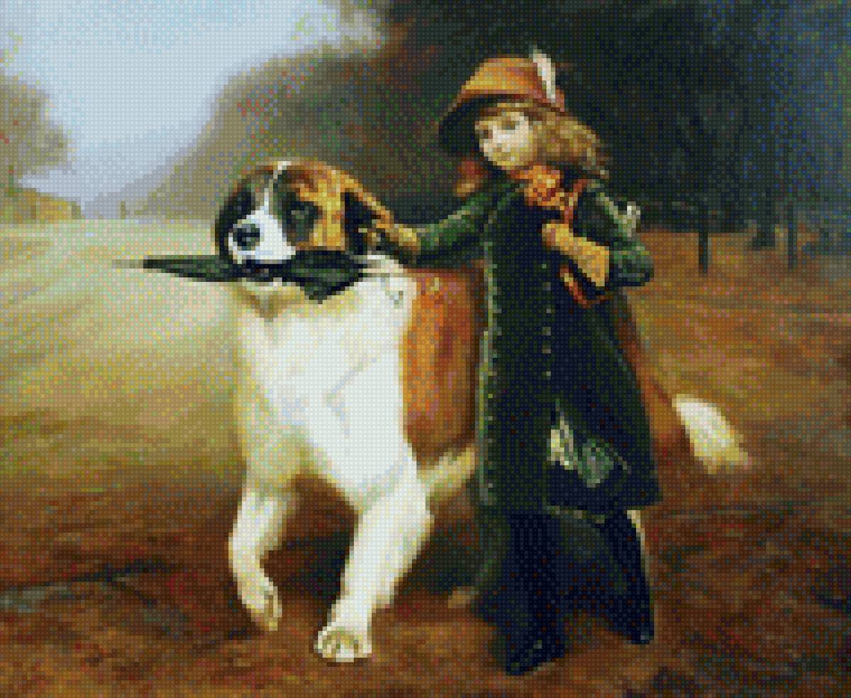 В школу - барбер#девочка#собака#художники - предпросмотр