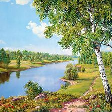 Схема вышивки «Пейзаж с берёзами.»