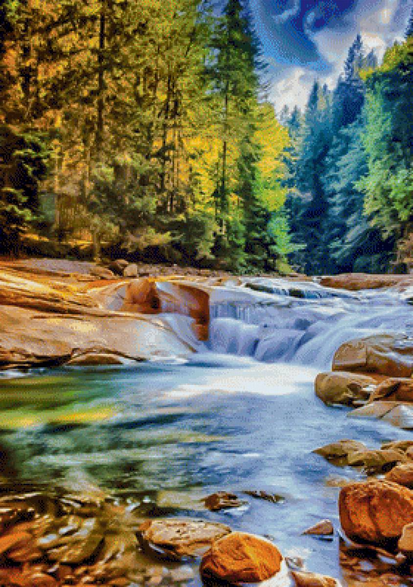 Beautiful Waterfall in the Forest. - landscapes. - предпросмотр