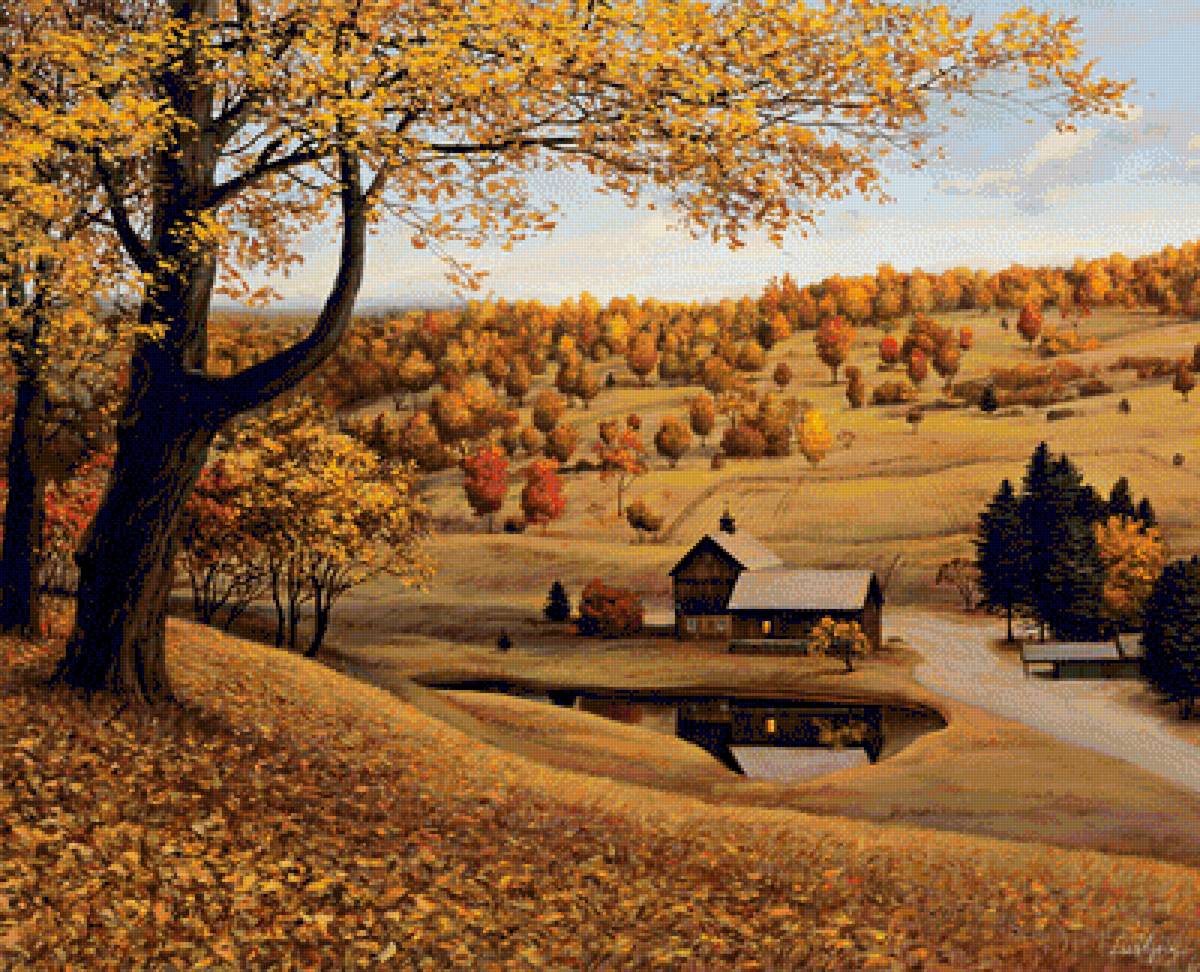 осень - осень, домики, дорожка, пейзаж - предпросмотр