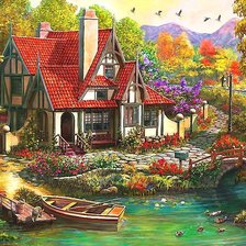 Схема вышивки «Дом с красной крышей»