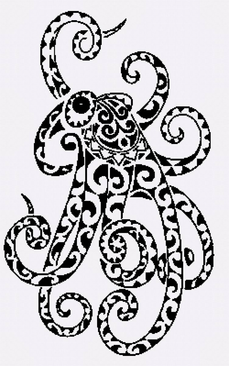 Осьминог - монохром - предпросмотр