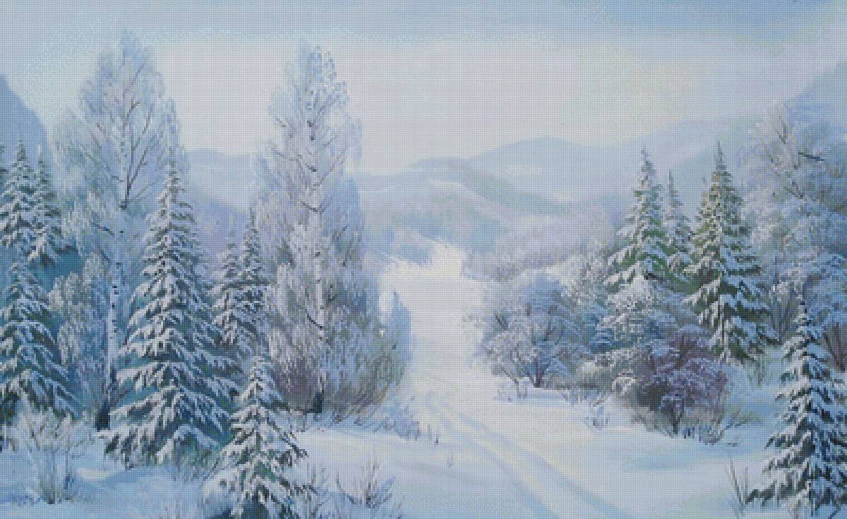 зима - вечер, снег, пейзаж, зима, деревья - предпросмотр