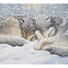 Схема вышивки «Волки в зимнем лесу.»