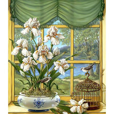 Схема вышивки «Птички на окне.»