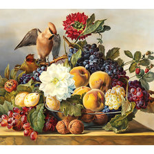 Схема вышивки «Натюрморт с птичкой.»