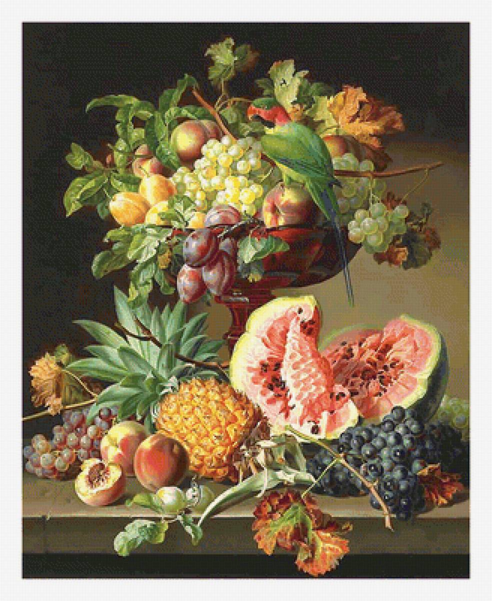 Серия "Натюрморты". - натюрморт, виноград, фрукты, ананас - предпросмотр