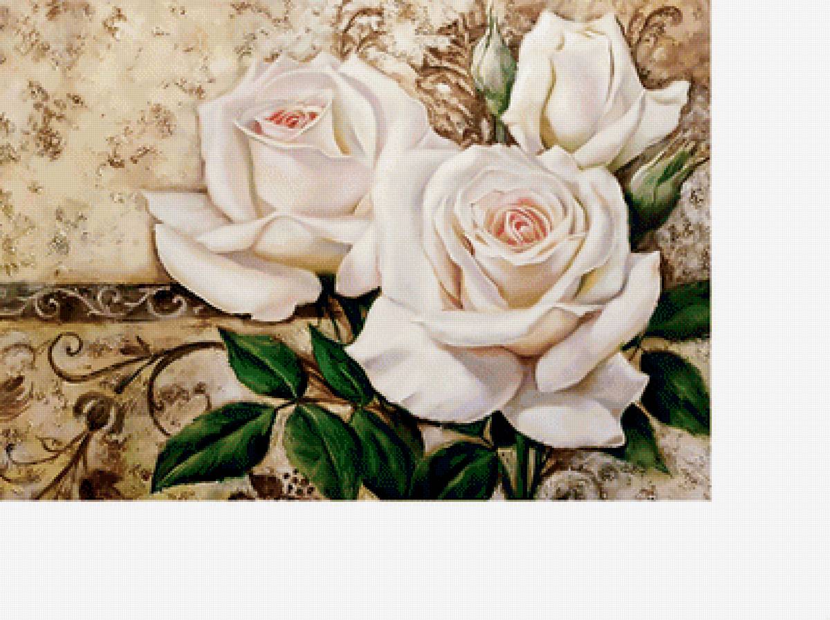 Кремовые розы. 343/241, 63/44 см. - живопись., цветы, розы - предпросмотр