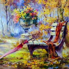 Схема вышивки «Flowers Bench and Umbrella.»
