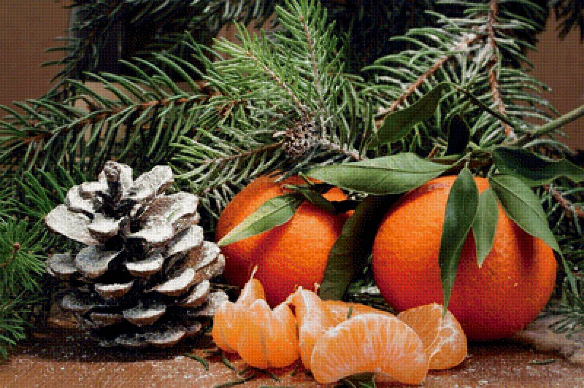 Мандарины - шишка, мандарины, новый год - предпросмотр