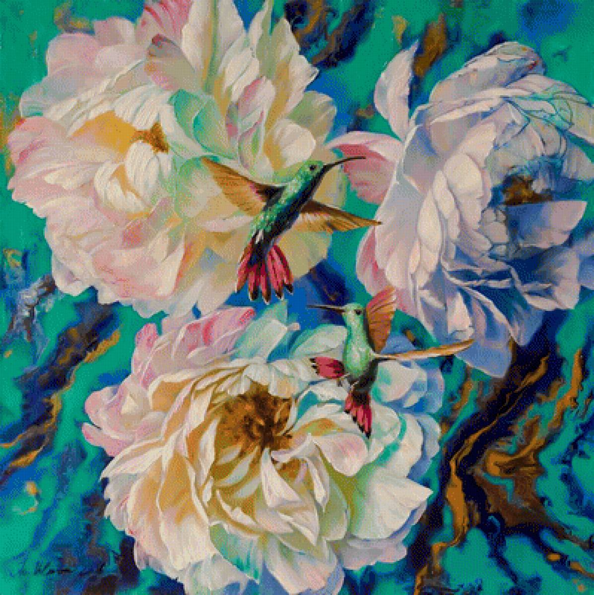 Hummingbird Lovesong. - ira volkova painter.flowers and gardens.birds. - предпросмотр