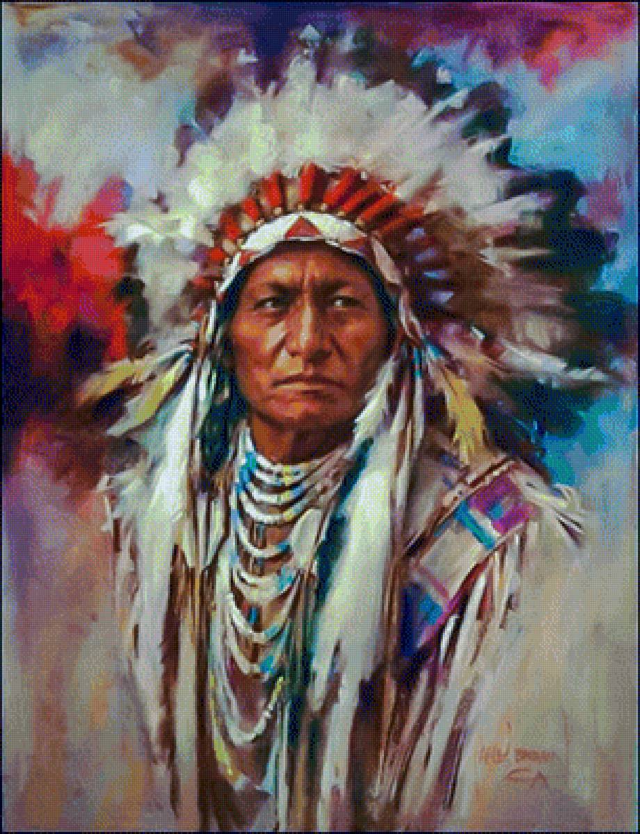 Indian Soldier Portrait. - native american art.people.portraits. - предпросмотр