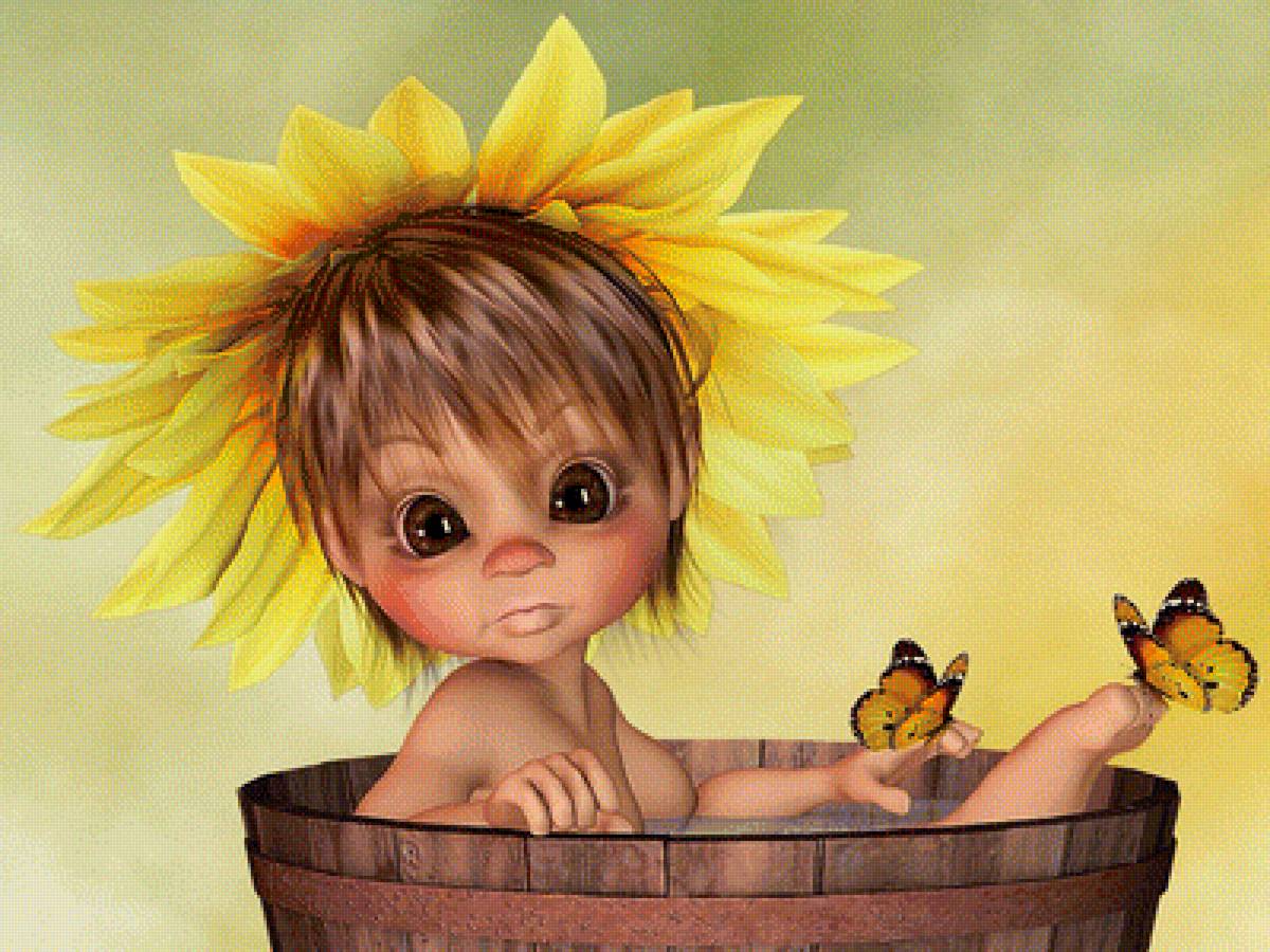 маленький эльф - эльфы, фентези, цветы - предпросмотр