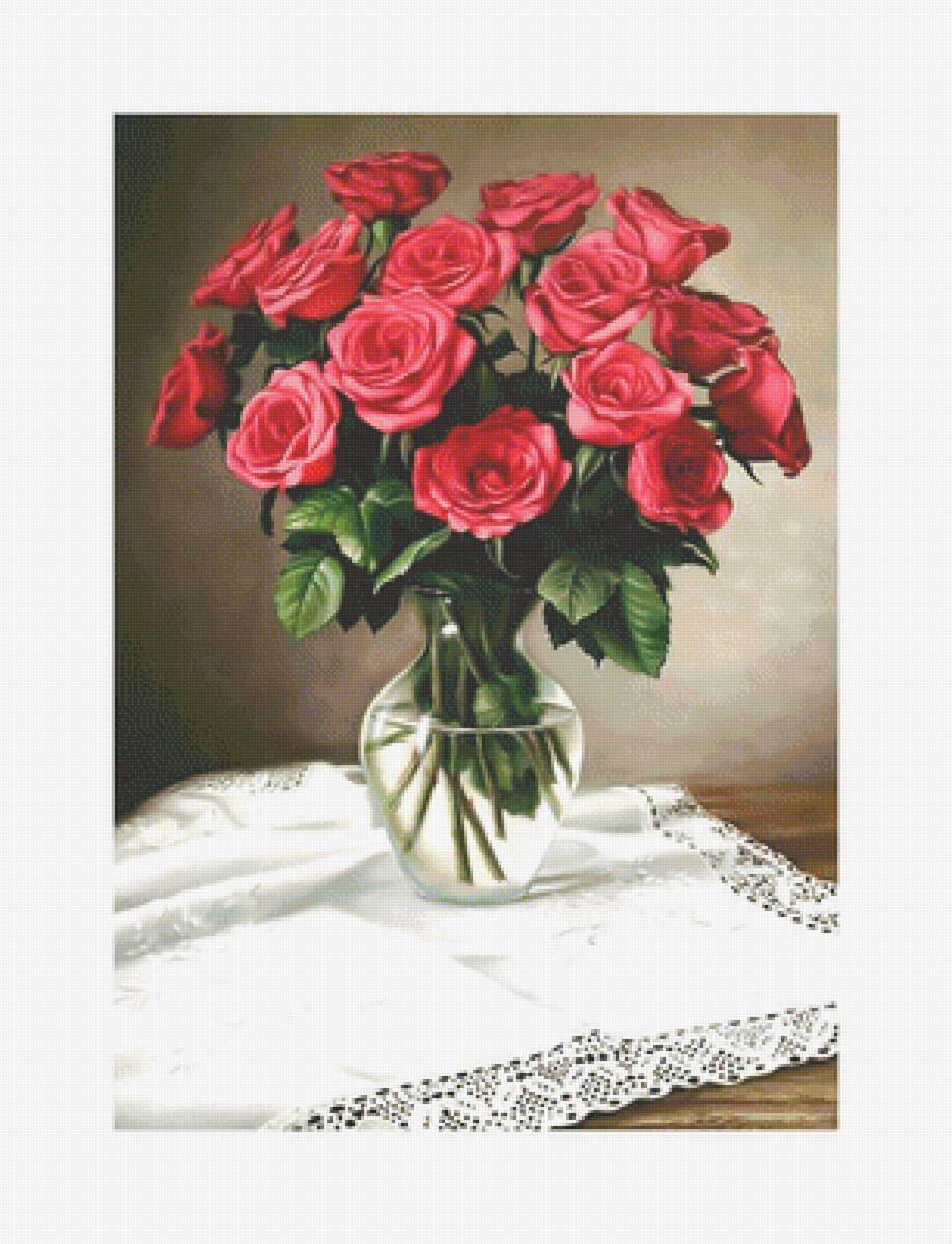 Букет красных роз. - букет, цветы, розы, ваза. - предпросмотр