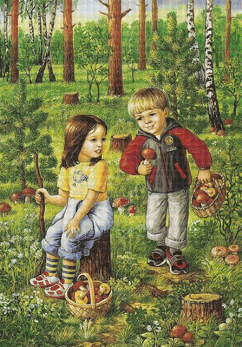 грибники - дети, лес, люди, грибы, детство - предпросмотр