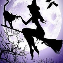 Схема вышивки «Ведьма и кот»