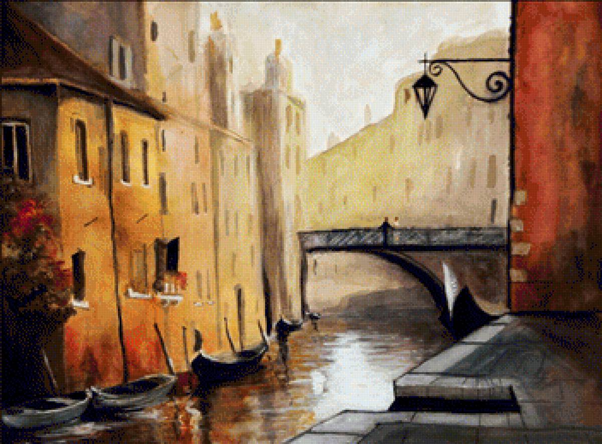 Венецианский пейзаж - здания, мост, город, лодки, канал - предпросмотр