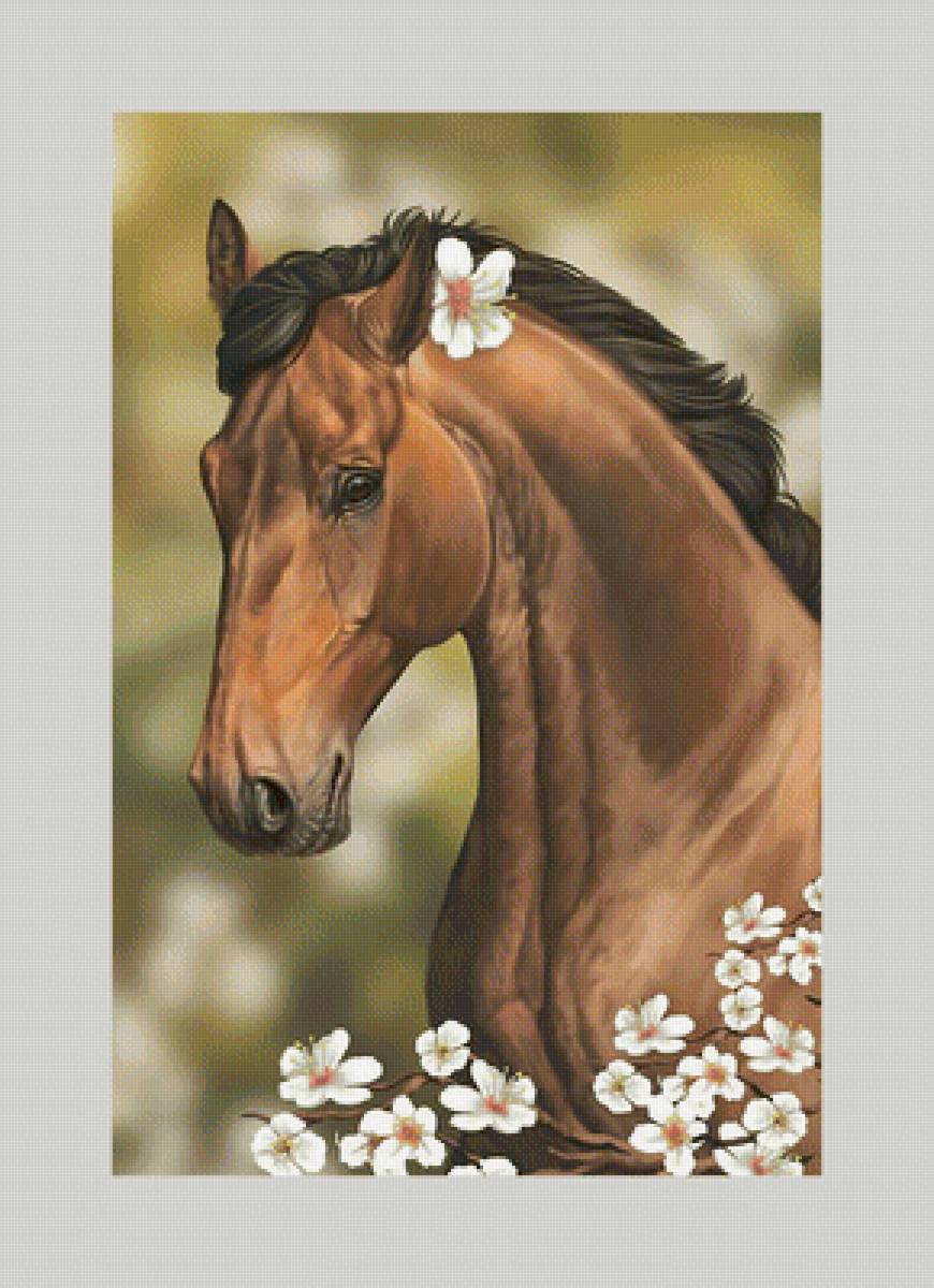 Конь в цветах. - конь, лошадь, цветы. - предпросмотр