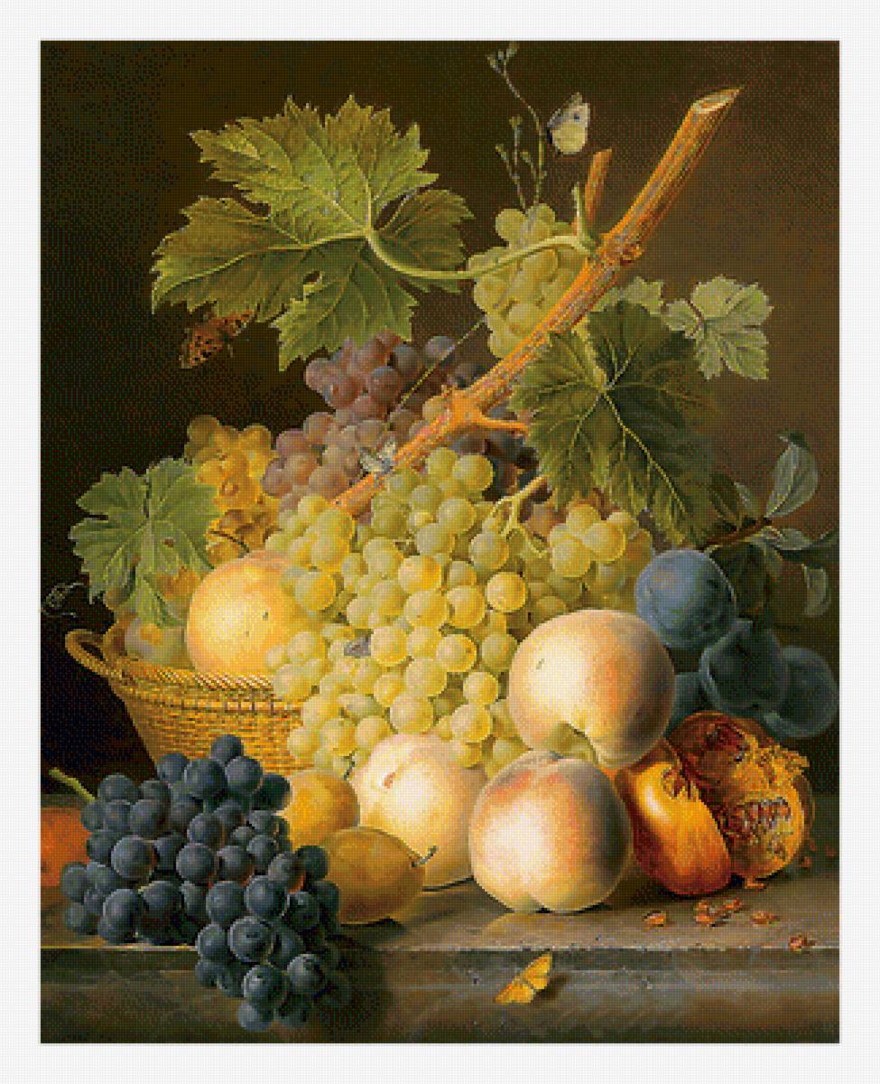 Серия "Натюрморты". - фрукты, натюрморт, виноград, сливы, гранат - предпросмотр