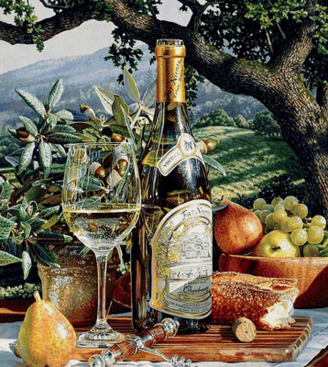 натюрморт - натюрморт, вино, виноград. груши, бокал - предпросмотр